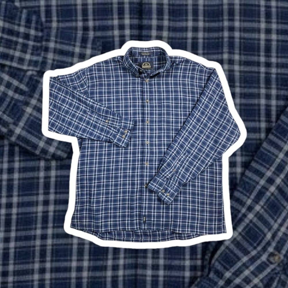 BD Baggies English Twill Flannel Shirt Mens XL Blue Plaid Button Down